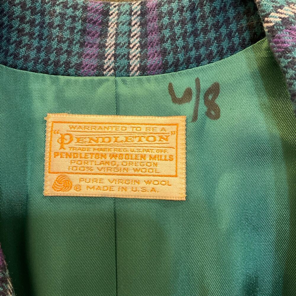 Vintage Pendleton Wool Plaid Blazer USA Made Size 6 Teal Purple - Picture 5 of 10